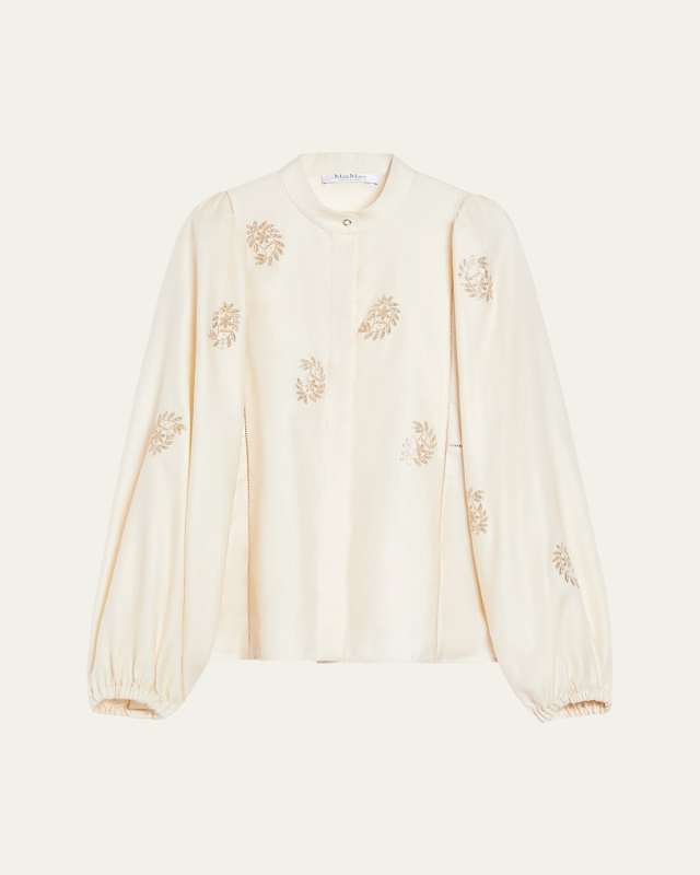 Caladio Embroidered Cotton Satin Blouse